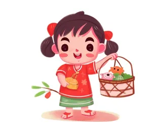 喜庆新年春节人物提灯笼红色祈福免抠