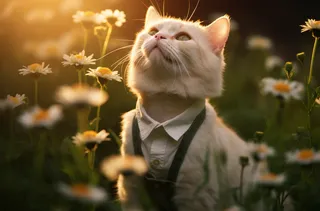 猫咪花丛可爱宠物猫摄影图