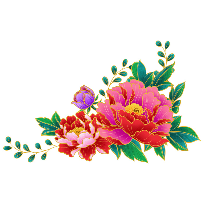 手绘国潮中国风古典牡丹花国花花卉装饰图案PSD设计素材psd模版下载