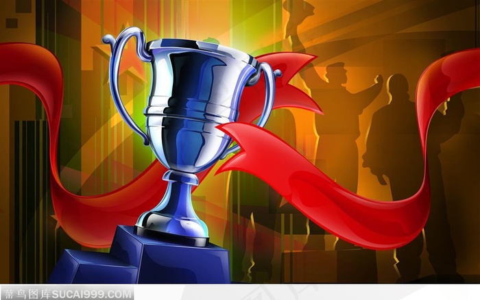 冠军的银质奖杯和红色绸带