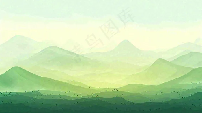 绿色延绵山脉意境国风(1456x816)