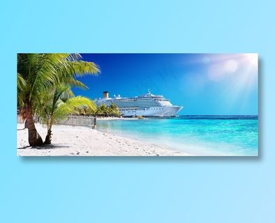 美丽的沙滩椰树游轮风景素材