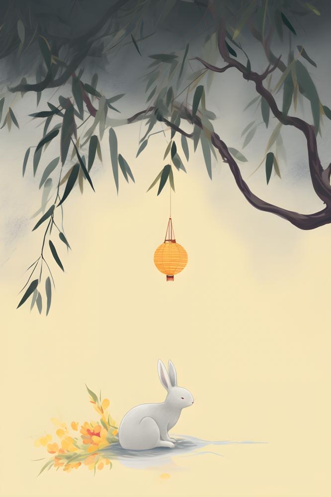 国风兔子月光背景(2400x3600)