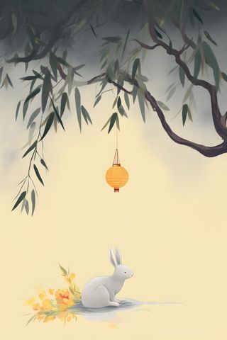 国风兔子月光背景
