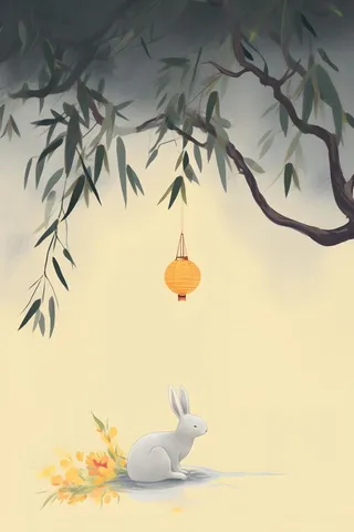 国风兔子月光背景