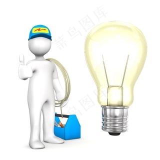 3D小人与灯泡图片