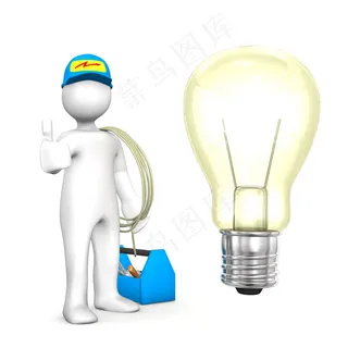 3D小人与灯泡图片