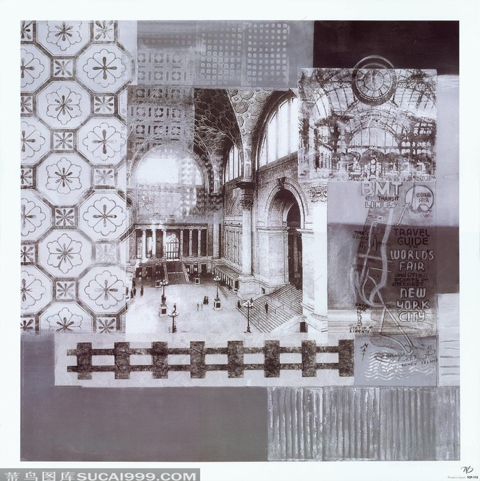 室内建筑复古插画