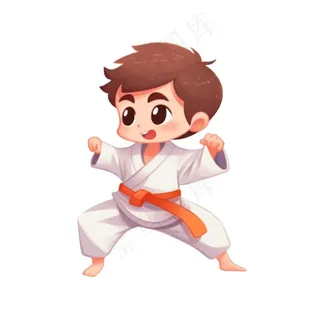 跆拳道男孩插画免抠