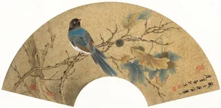 高清扇面金丝小鸟工笔画