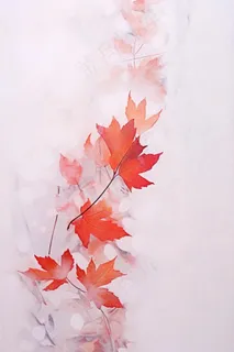 红色秋叶冰雪背景