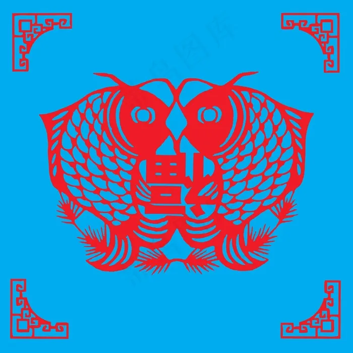 鲤鱼剪纸 剪纸风元素ai矢量模版下载