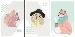 三联可爱动物装饰画