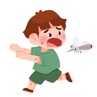 手绘小孩预防蚊虫叮咬元素插画