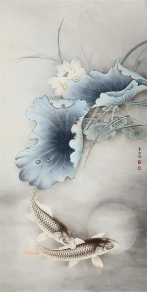 荷花鱼工笔画 荷花鱼工笔画