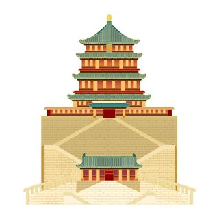 复古中国风国潮古建筑插画手绘高楼古塔PSD素材亭子png免抠图