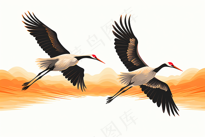 仙鹤齐飞秋季重阳插画素材背景(4032x2688)