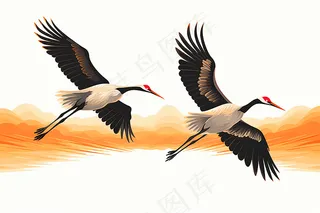 仙鹤齐飞秋季重阳插画素材背景