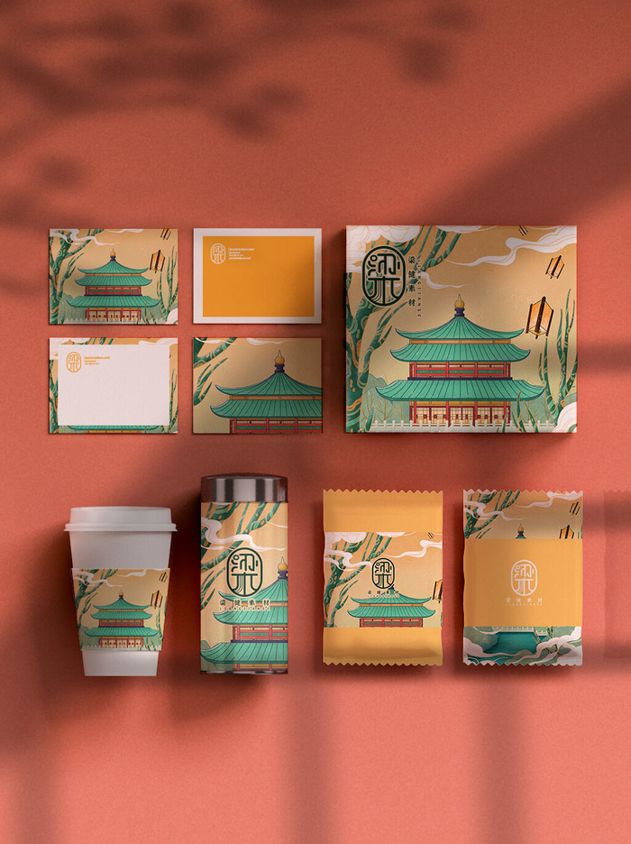 高端文创样机素材产品中国风国潮logo礼盒包装VI智能贴图PSD模板