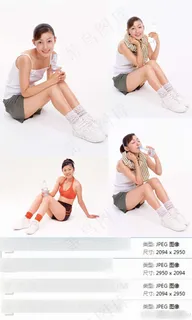 健身美女喝水素材