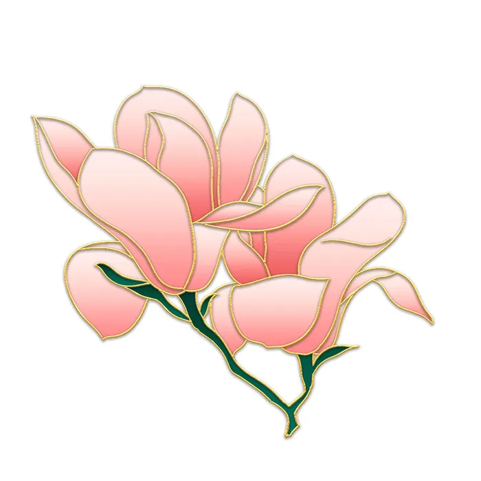 国潮风立体浮雕金边手绘花朵花卉PSD设计PNG免扣图片元素素材psd模版下载