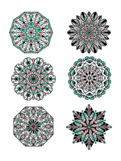 中国风古典民族风手绘曼陀罗花纹圆形插画AI矢量装饰图案PSD素材