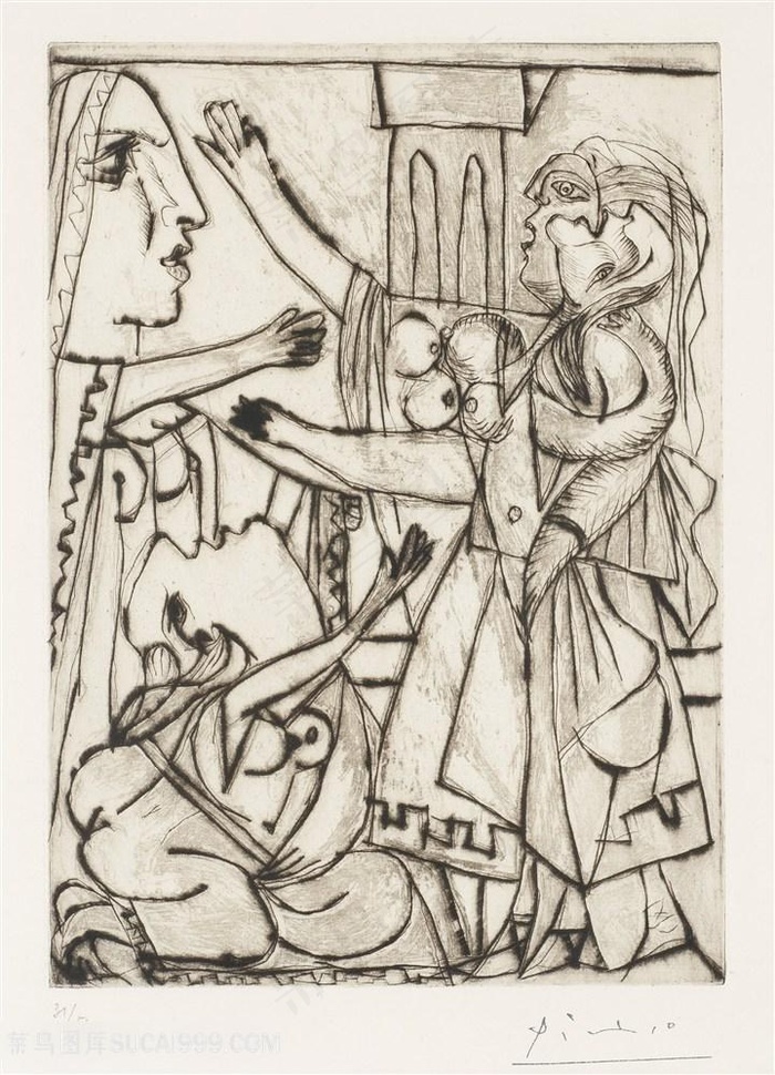 毕加索唯美线条拥抱艺术挂画