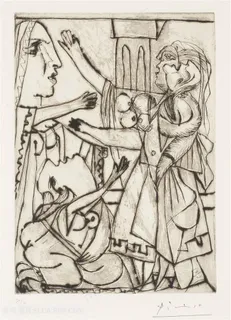 毕加索唯美线条拥抱艺术挂画