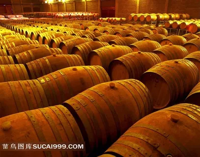 酒坊里排列整齐的酒桶