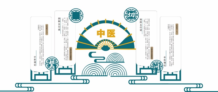 绿色雕刻中医文化墙展板古风形象矢量