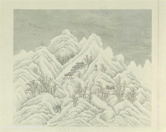 清代张若澄作品燕山八景之西山晴雪国画图片
