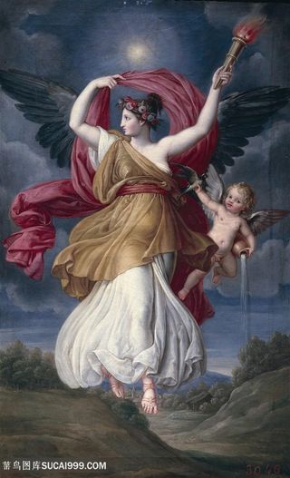 圣女与小天使油画图片