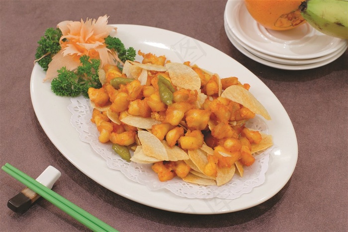 野山椒薯片珍珠骨中式菜品美食素材图片