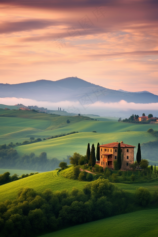 欧洲庄园草原丘陵风景摄影图