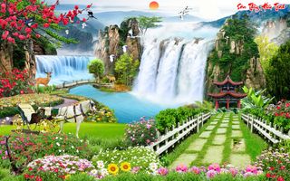 流水生财花园亭子背景