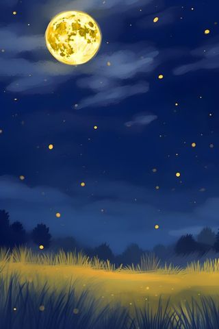 月光草地夜晚背景