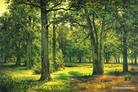 树林草地美景油画 树林草地美景油画