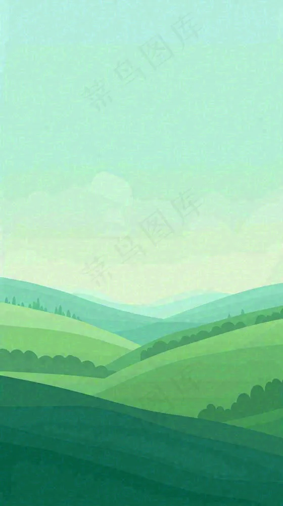 蓝天白云草地卡通扁平手绘插画春天绿色立春，春分(816x1456)