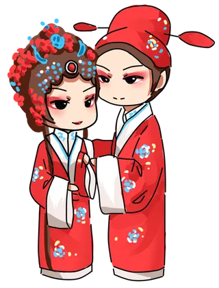 卡通京剧戏剧人物脸谱插画PNG图片 国潮中国风Q版戏剧人物PS素材