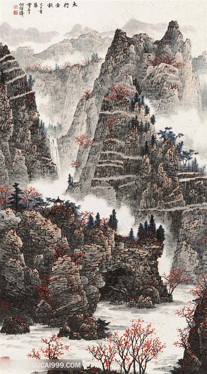 白雪石巍峨山脉高清风景画