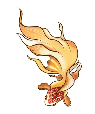 手绘烫金国潮中国风卡通锦鲤鱼金鱼插画装饰元素PSD设计素材