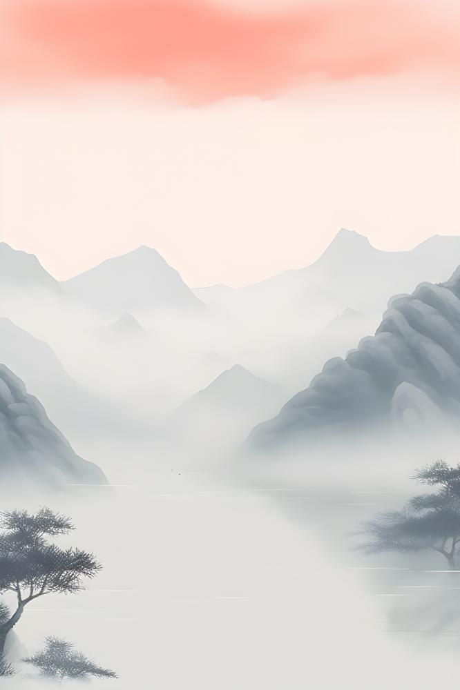 清新意境白云山水背景