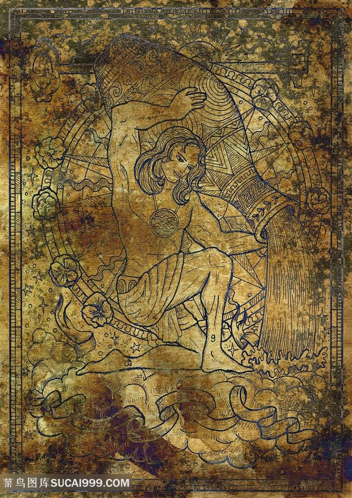 水瓶座十二星座底纹背景图片手绘插画