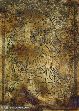 水瓶座十二星座底纹背景图片手绘插画