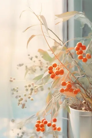 淡雅枝叶红果背景