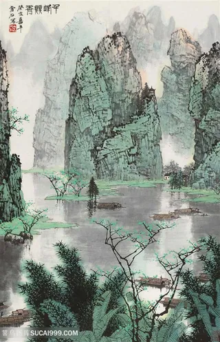 白雪石巍峨山脉湖畔美景装饰画