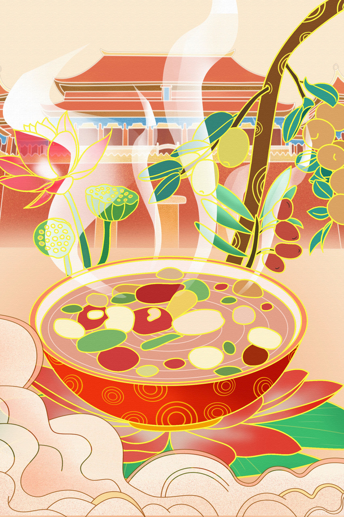 中国传统节日手绘卡通腊八节腊八粥插画海报PSD格式设计素材(1701x2551)psd模版下载