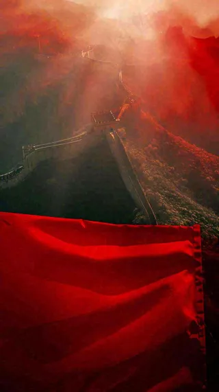 雄伟长城大气红色灯光