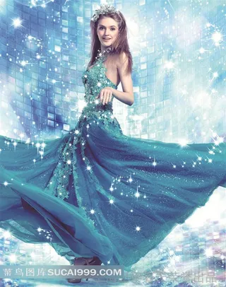 创意婚纱摄影穿着蓝色礼服的外国美女