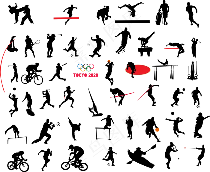 东京夏季奥运会, 剪影, 运动, 体操, 健康 奥林匹克运动会ai矢量模版下载